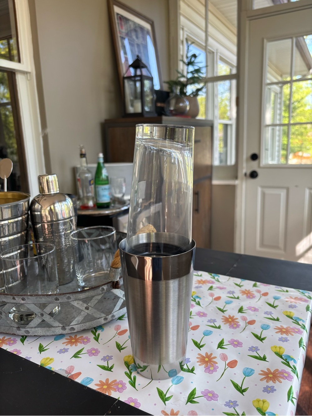 Crate&Barrel Stainless Steel Tumbler with Clear Lid - Silver